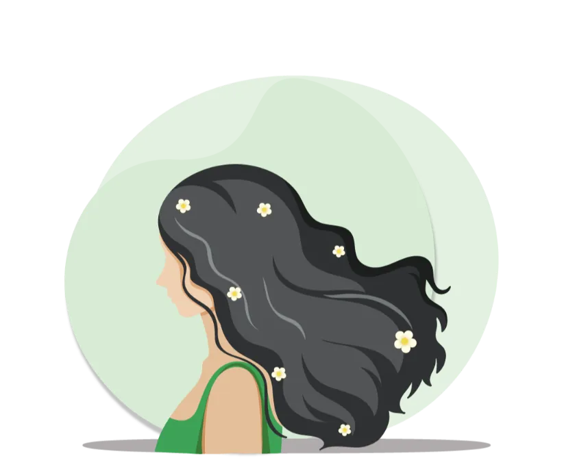 Illustration representing natural Ayurvedic hair care for healthy, strong, and shiny hair