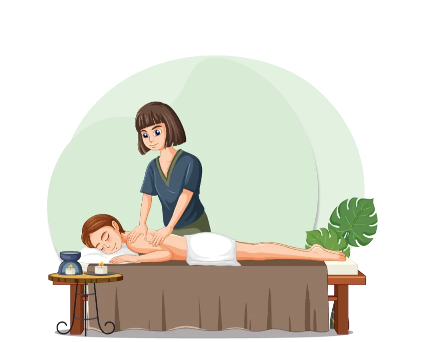 Illustration of Ayurvedic Panchakarma massage therapy promoting detoxification, relaxation, and holistic body balance