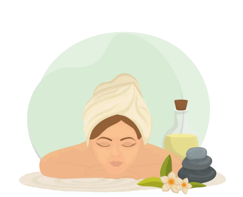 Illustration representing Ayurvedic rejuvenation therapy with oil treatment and natural wellness elements
