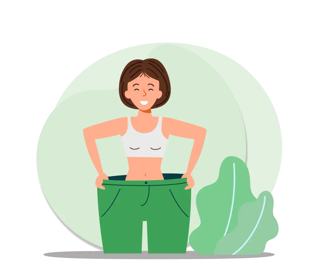 Illustration of healthy slimming through Ayurvedic treatment showing reduced waist size and improved body balance
