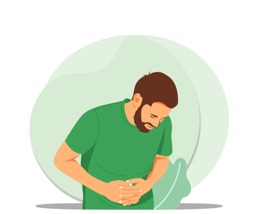 Illustration showing abdominal pain managed through Ayurvedic treatment and Panchakarma detox therapy