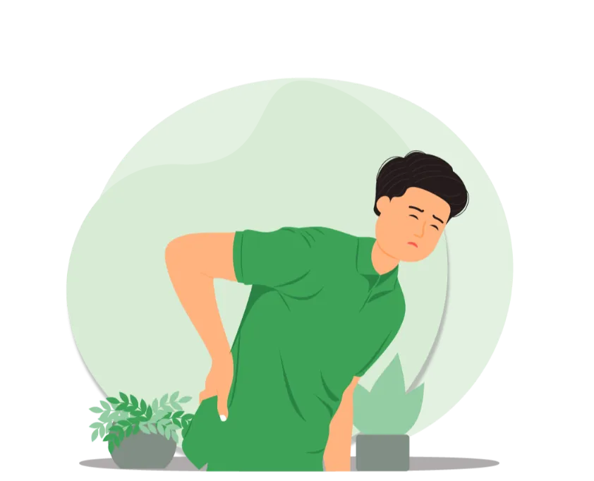 Illustration showing lower back pain managed through Ayurvedic treatment and Panchakarma therapy