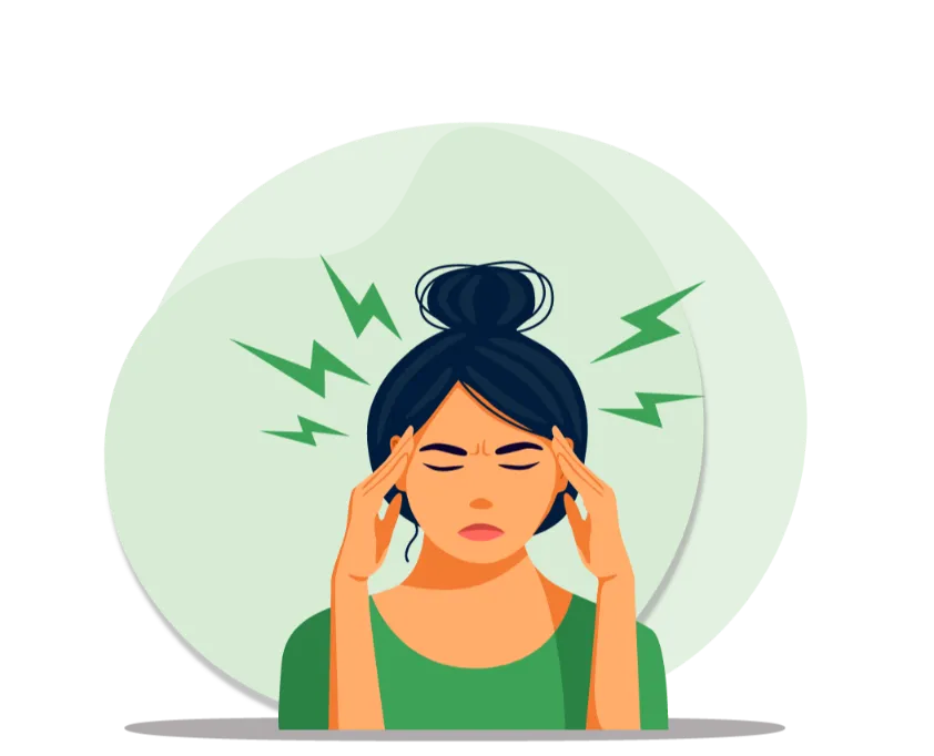 Illustration showing stress-related headache symptoms with tension around the temples